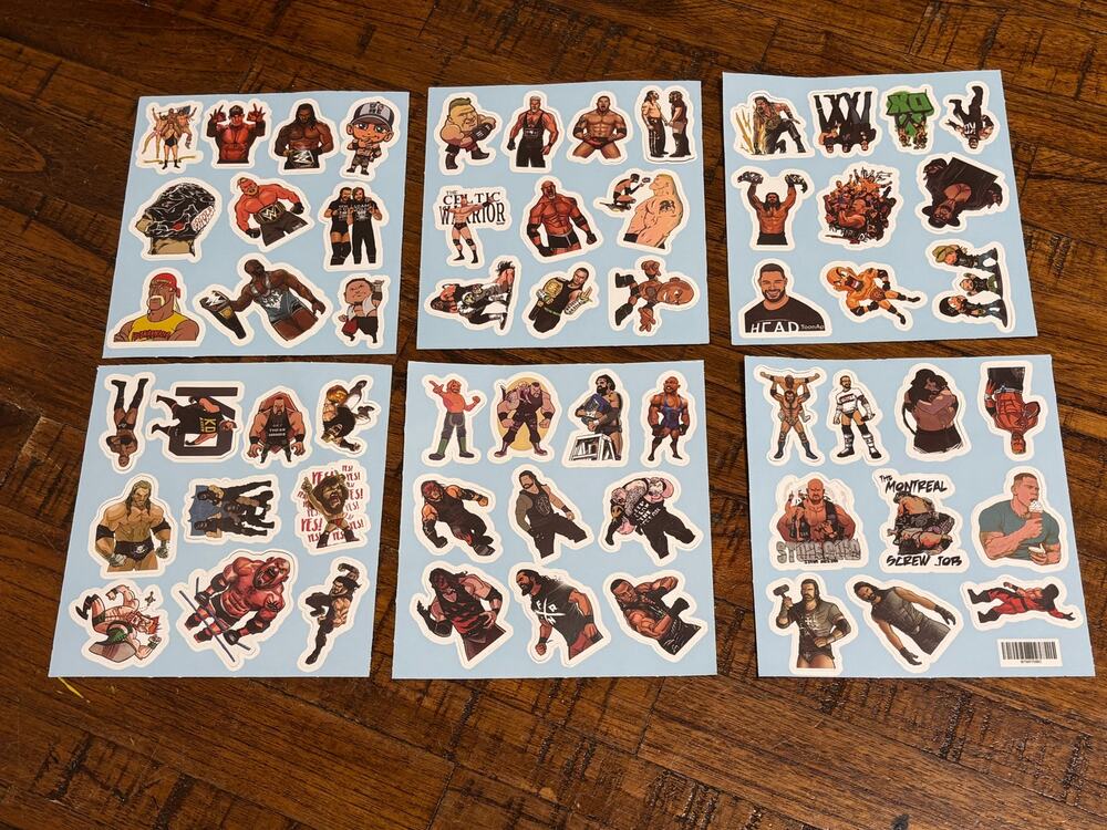 One 1 Sheet of 10 Random Premium Wrestling Stickers Decals